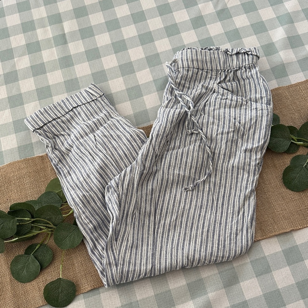 American Eagle Outfitters Blue & White Striped Drawstring Pants